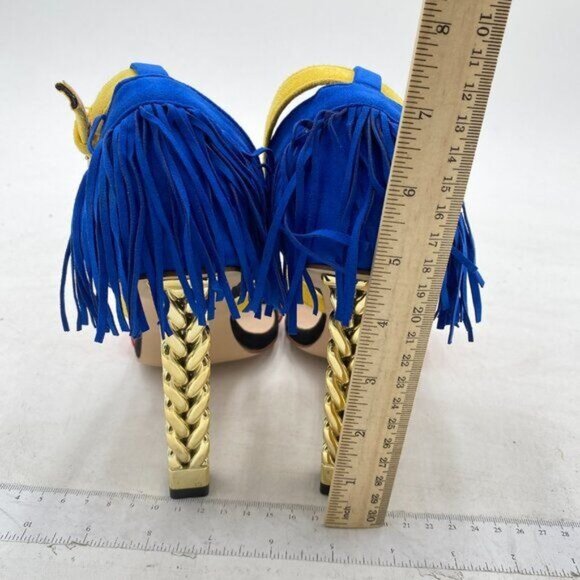 Women's Fringe Heels Ankle Strap Faux Suede Chunky Heel Shoes - Picture 4 of 6